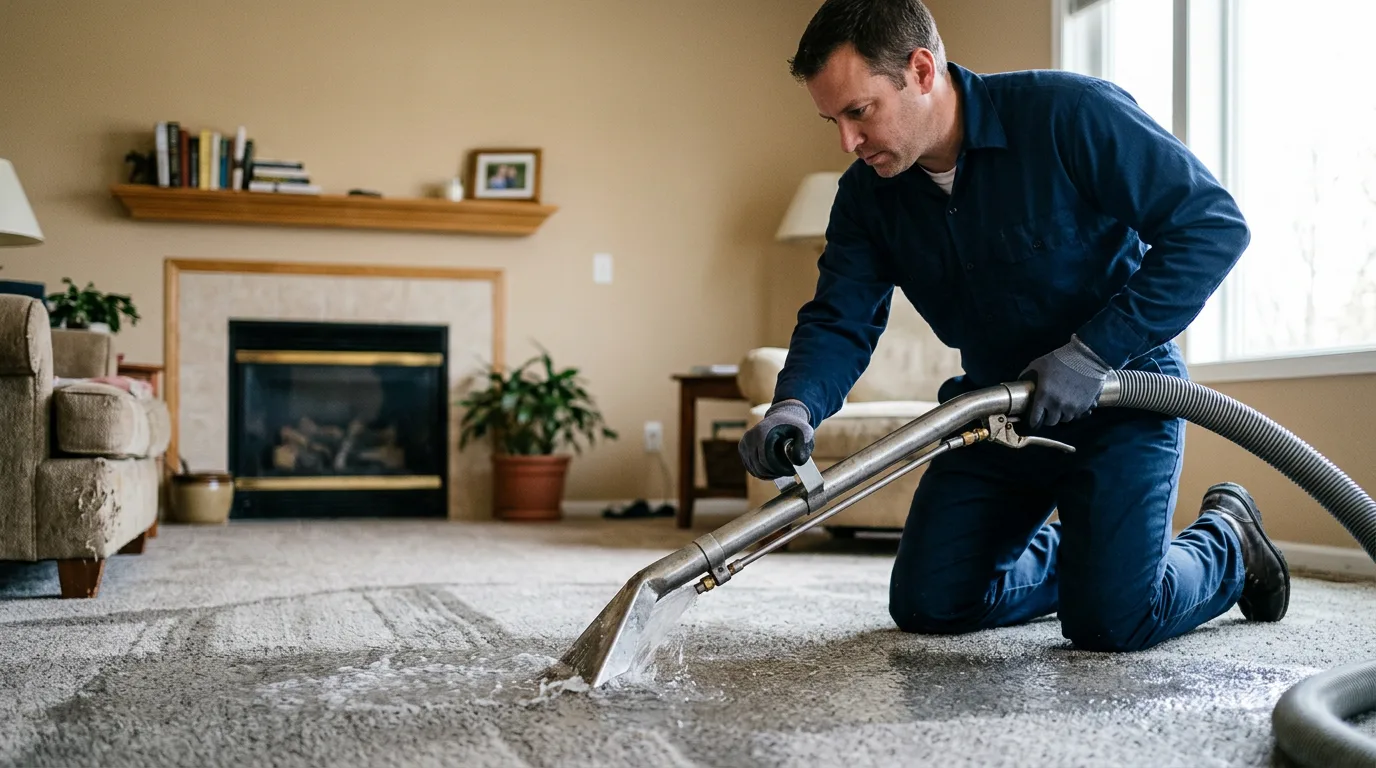 Water damage restoration technician working near Zebulon, GA
